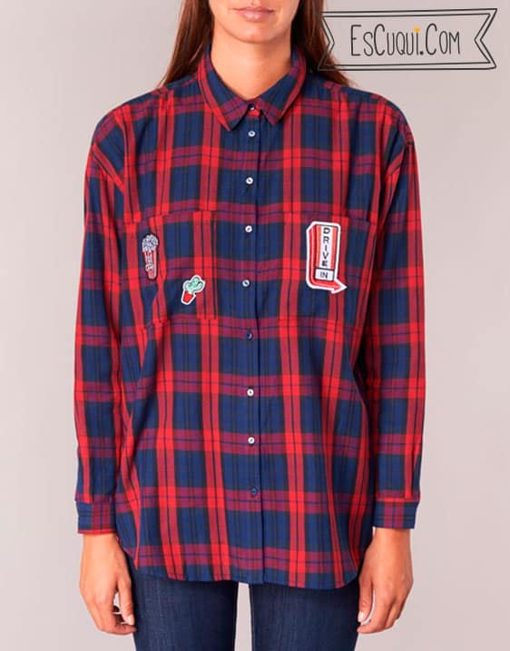 camisa cuadros roja azul mujer