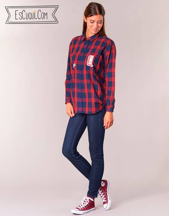 camisa cuadros roja azul mujer