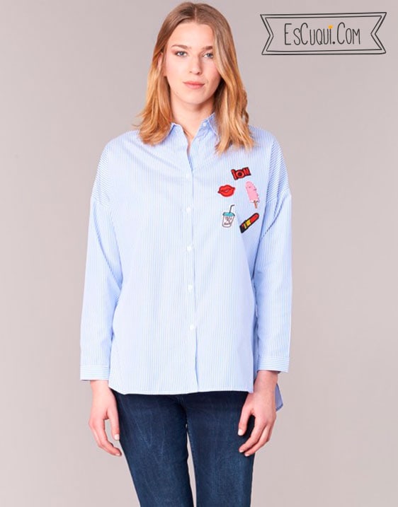 camisa rayas azules parches mujer