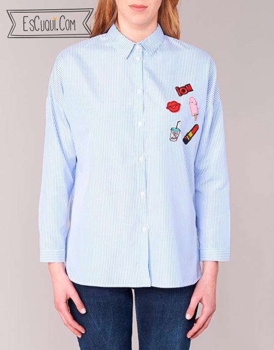 camisa rayas azules parches mujer