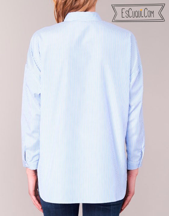 camisa rayas azules parches mujer