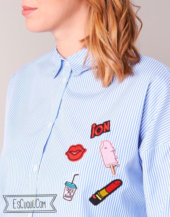 camisa rayas azules parches mujer