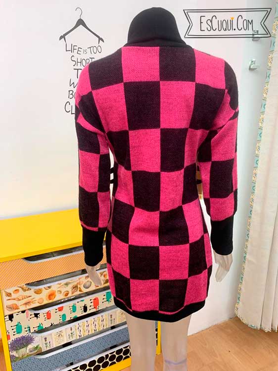 Vestido punto manga larga cuadros