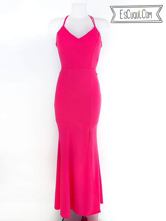 vestido largo volante espalda cruzada mujer