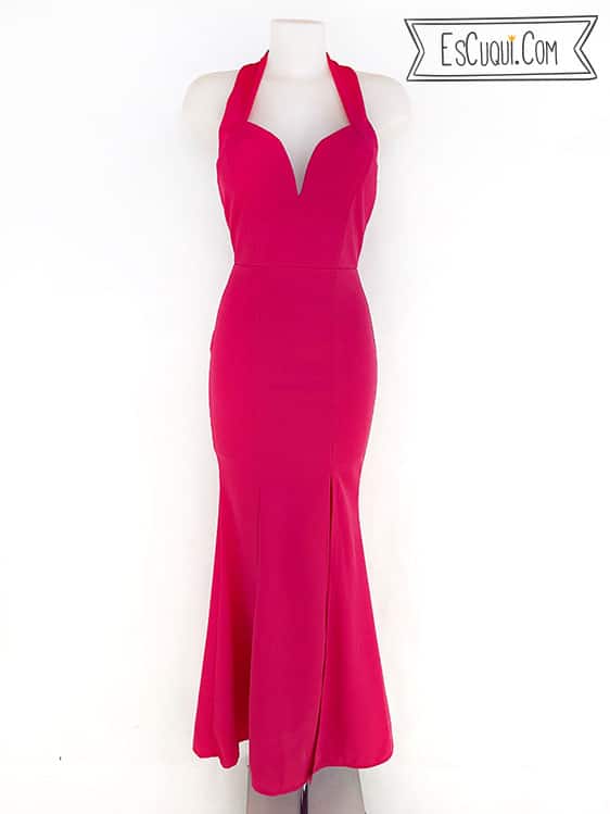 vestido fucsia fiesta corte sirena