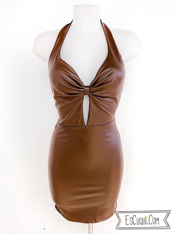 vestido ceñido sexy cuero polipiel