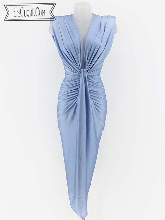 vestido escote pico fiesta nudo ajustado midi