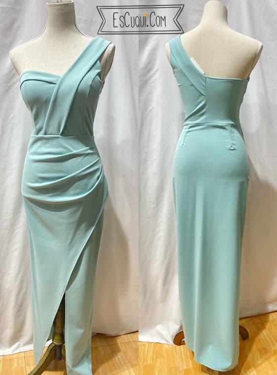 vestido aguamarina hombro al aire