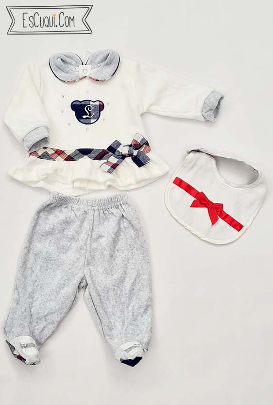 Conjunto bebé aterciopelado sudadera polaina y babero