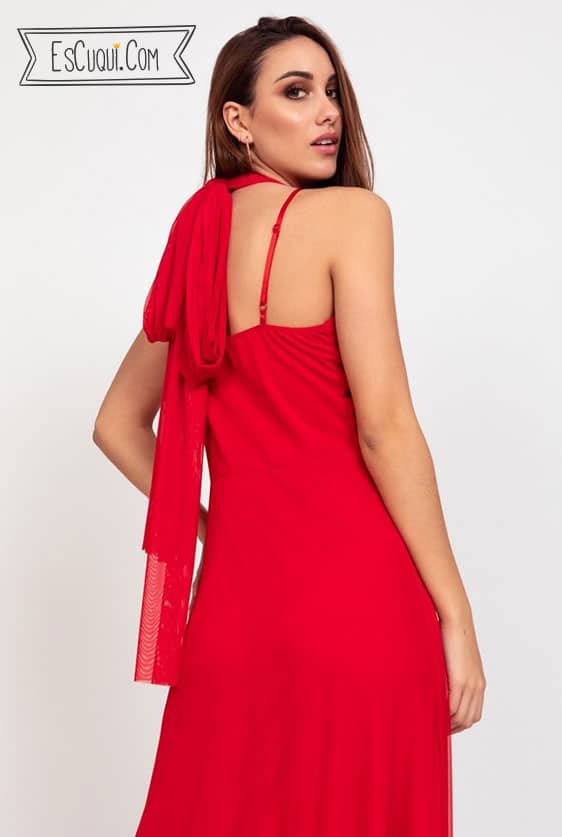 vestido multiposicion largo caida rojo barato