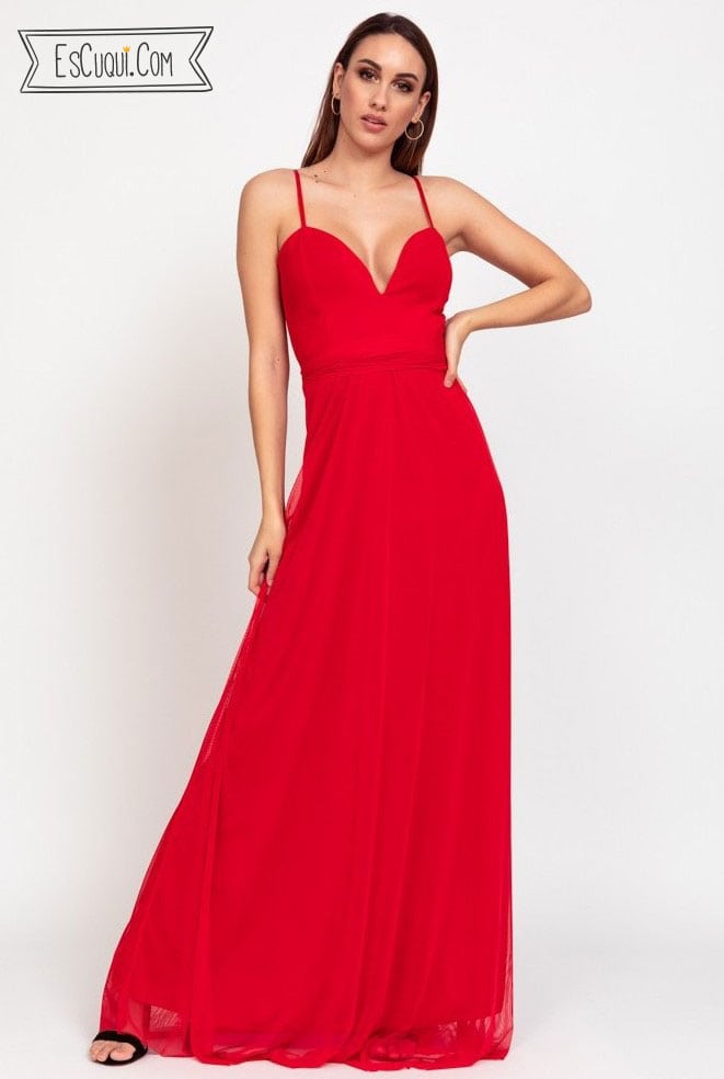 vestido multiposicion largo caida rojo barato