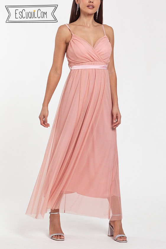 vestido tul fiesta barato rosa