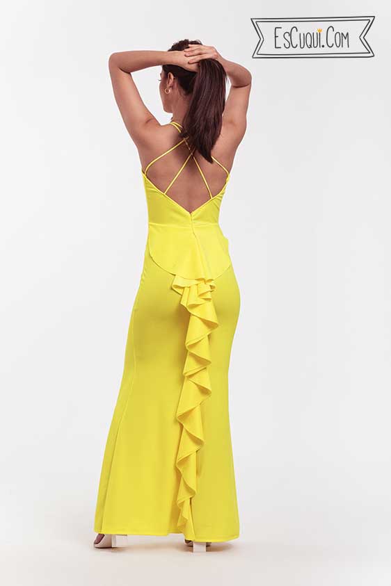 vestido largo fiesta amarillo graduacion