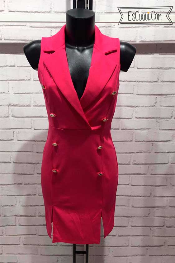 vestido ajustado solapa botones dorados