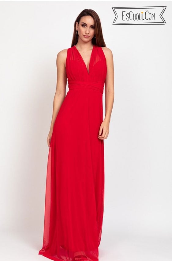 vestido multiposicion largo caida rojo barato