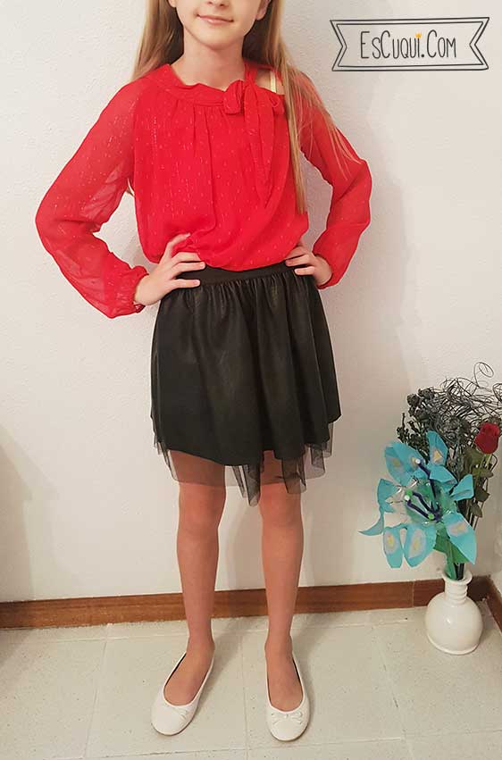 falda polipiel y tul de niña con goma