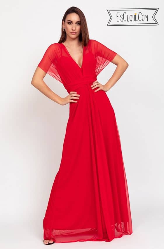 vestido multiposicion largo caida rojo barato