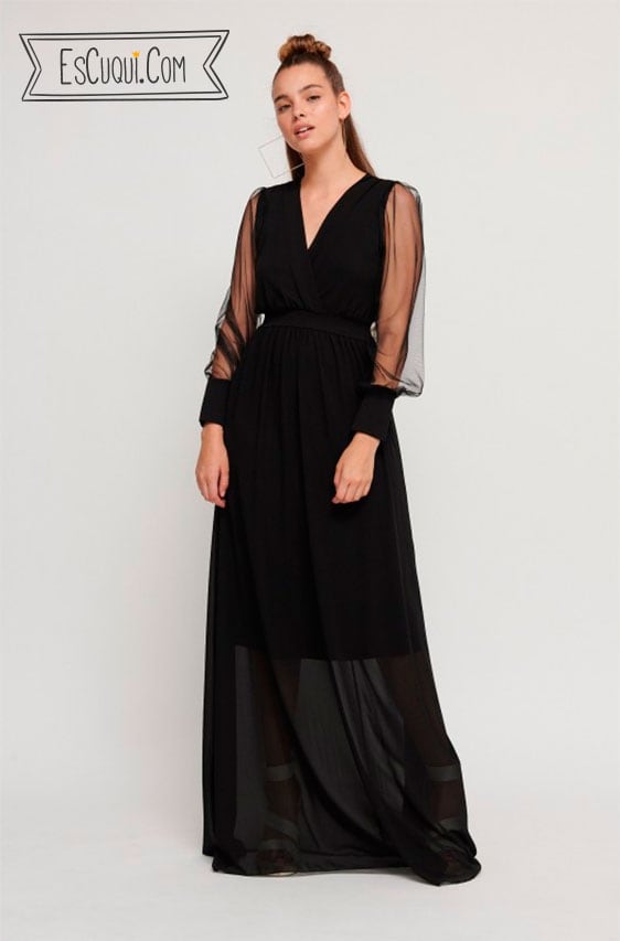 vestido fiesta largo mangas transparentes