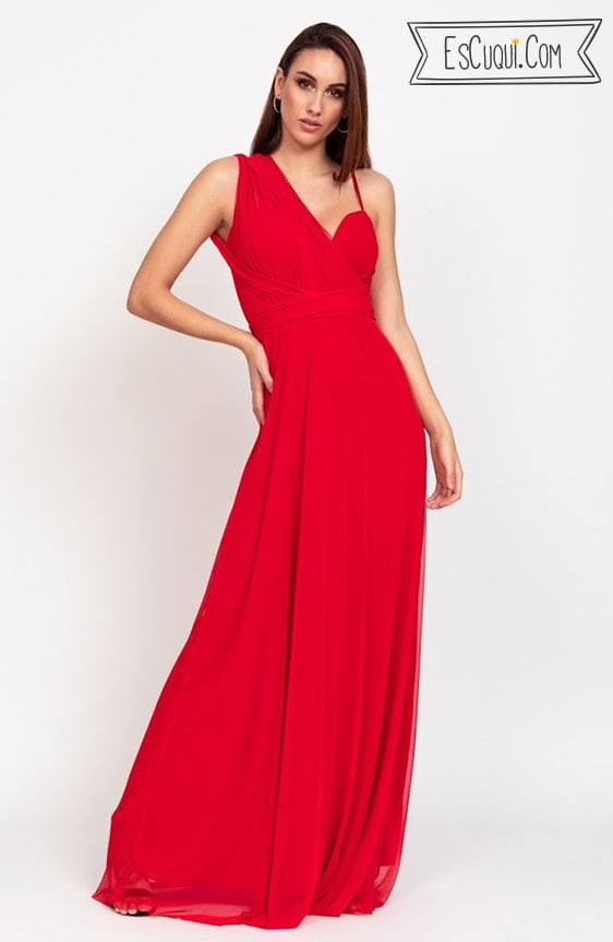 vestido multiposicion largo caida rojo barato