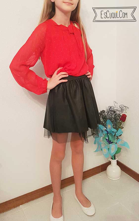 falda polipiel y tul de niña con goma