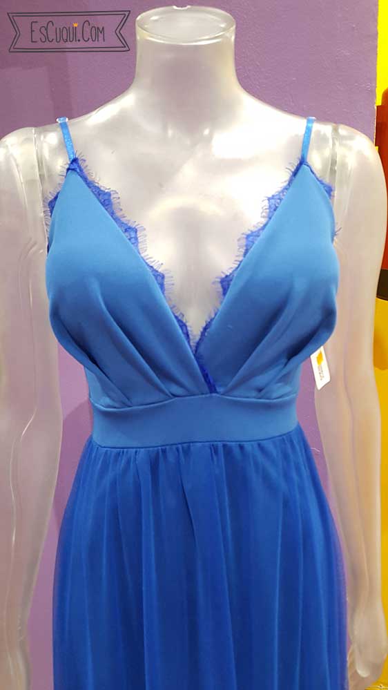 vestido largo azul tul mujer