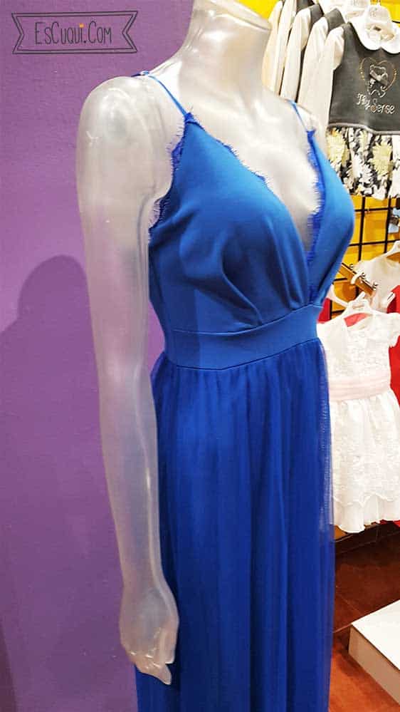 vestido largo azul tul mujer