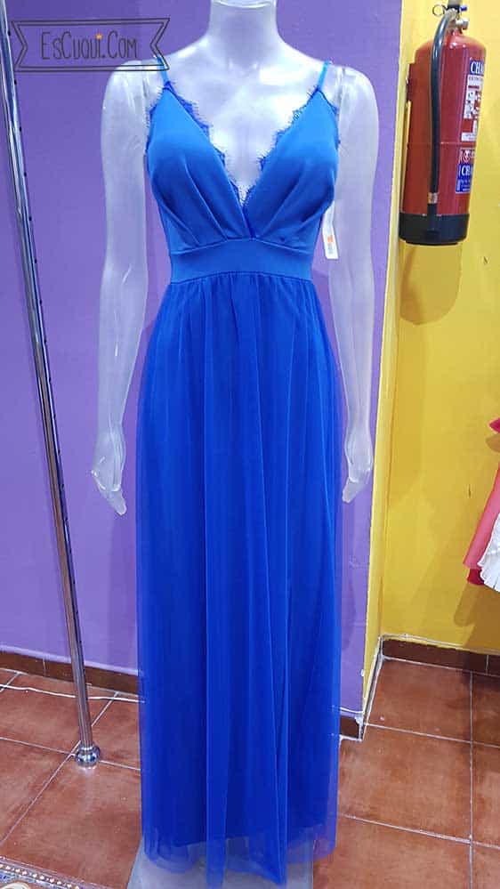 vestido largo azul tul mujer