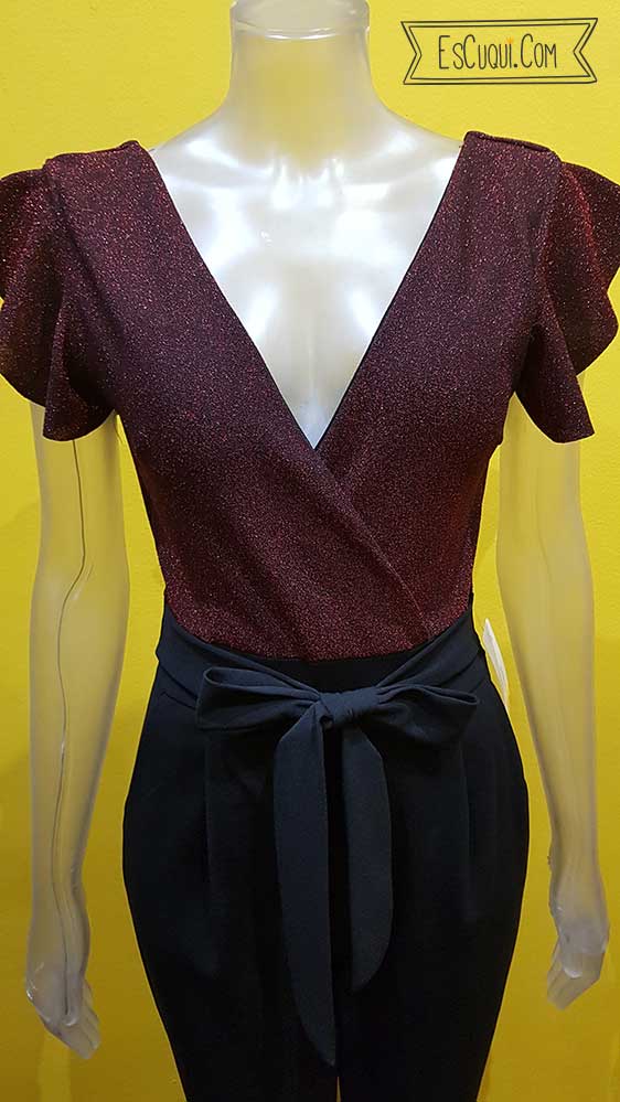 mono vestir negro brillos granate