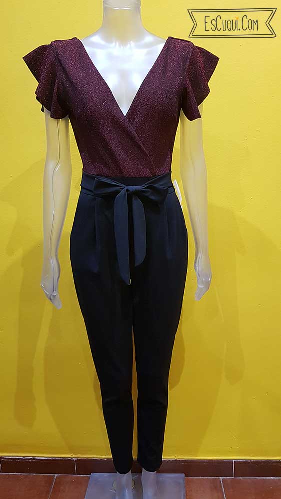 mono vestir negro brillos granate