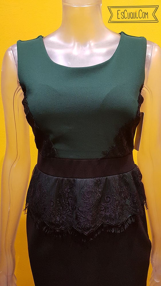 vestido vestir verde botella peplum encaje