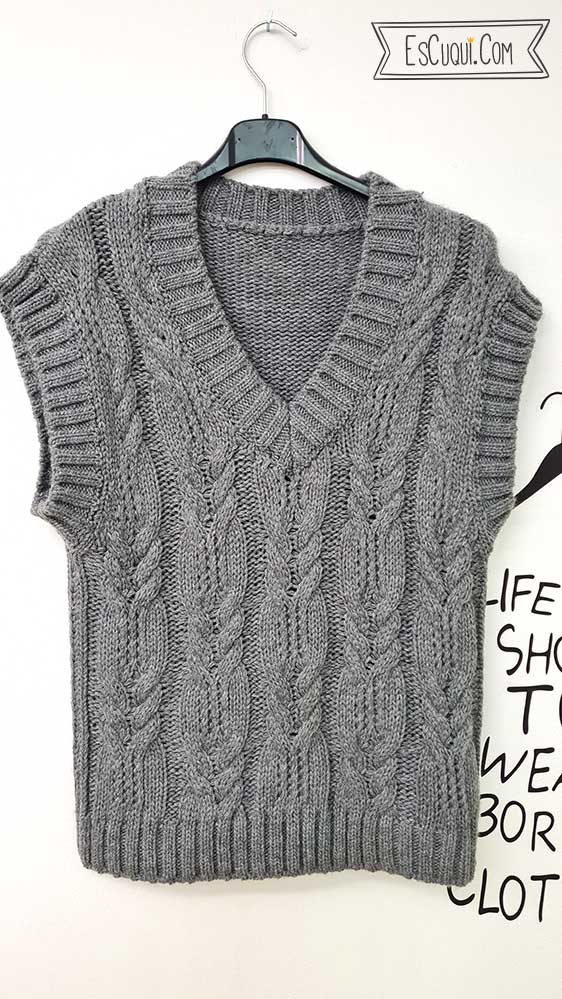 chaleco de ochos gris de punto mujer