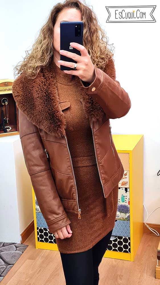 cazadora polipiel marron pelo aviador