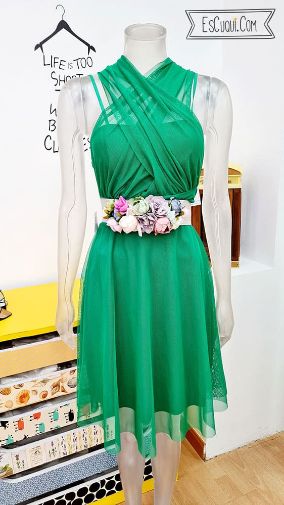 vestido multiposicion corto tul