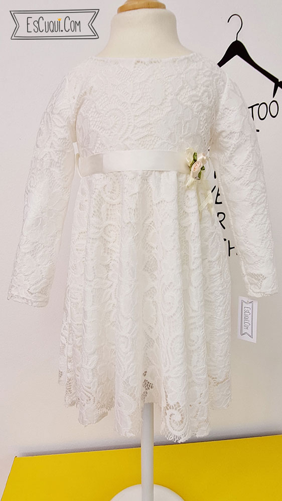 vestido blanco fiesta niña manga larga