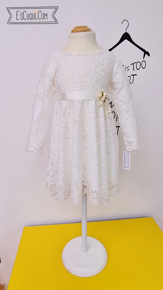 vestido blanco fiesta niña manga larga