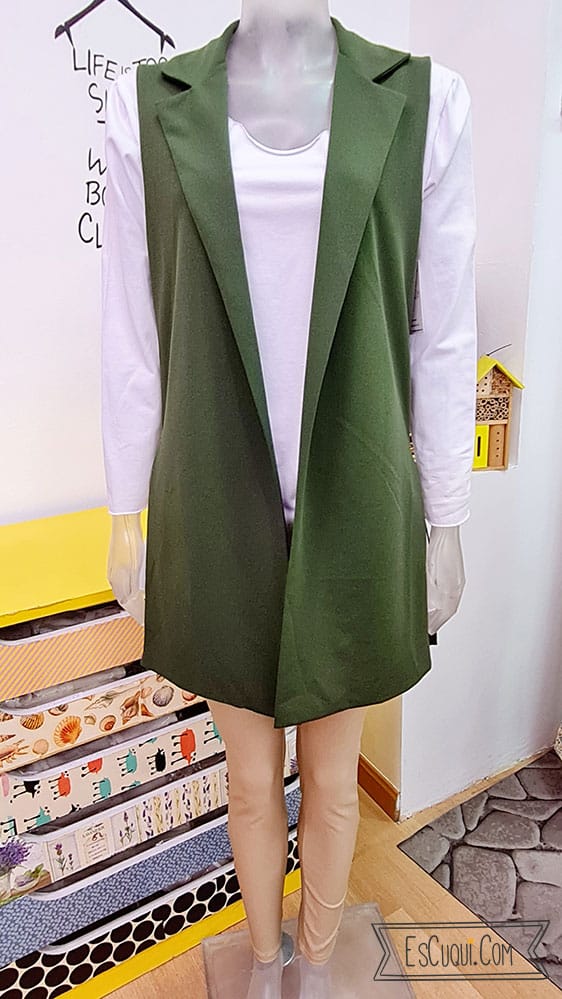 chaleco largo mujer caqui