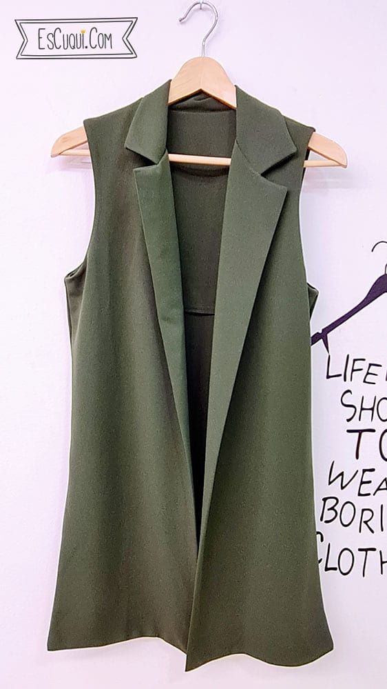 chaleco largo mujer caqui