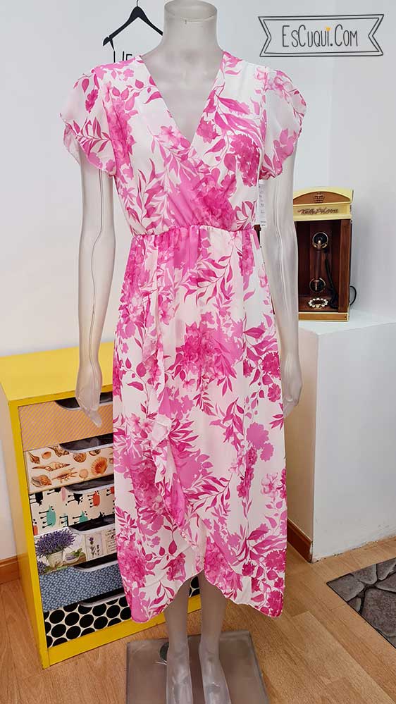 vestido fiesta gasa flores volante