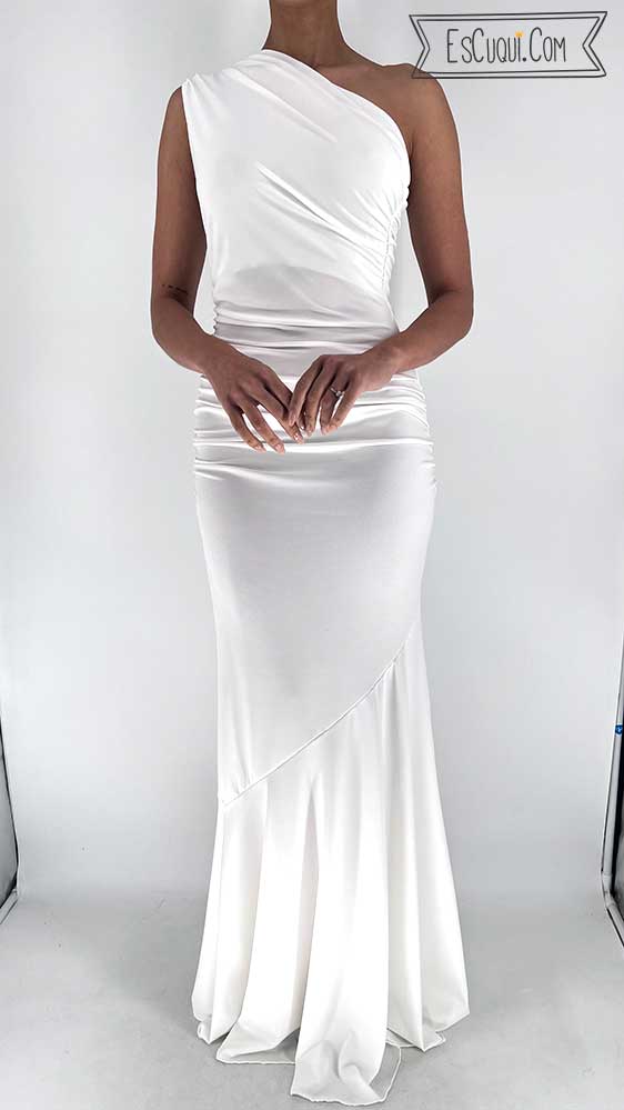 vestido corte sirena graduacion hombro al aire