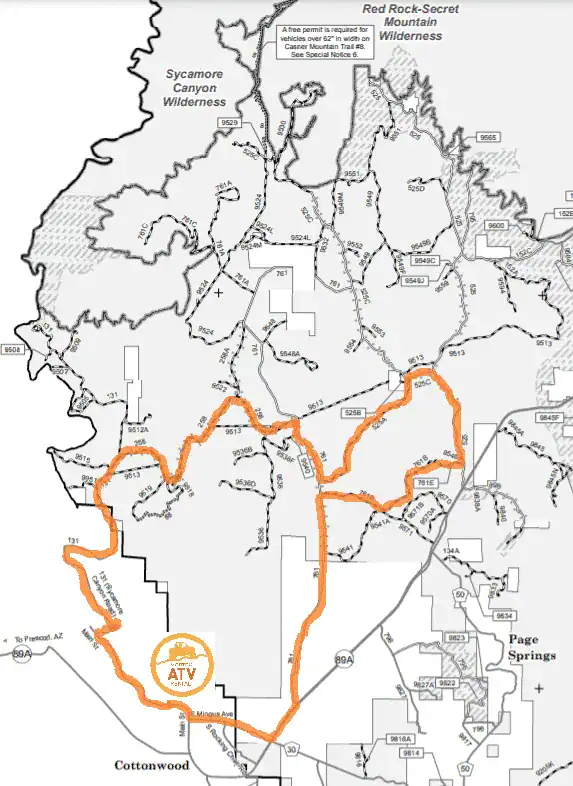 Overview map of Ranch OHV Trail of Sedona from Vortex ATV Rental