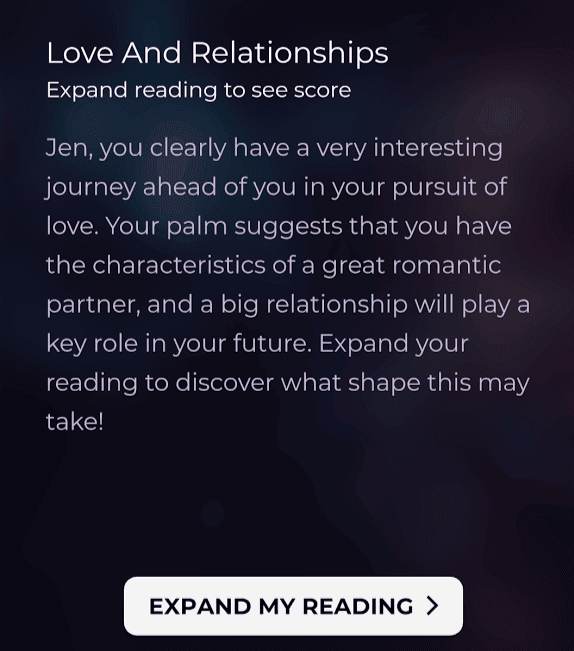 palm reading results screenshot