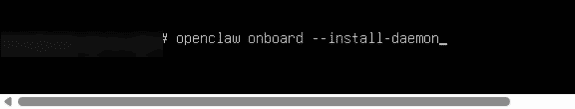 ターミナルウィンドウにコマンドが表示される：「openclawオンボード --install-daemon "というコマンドがターミナルウィンドウに表示され、OpenClawによるセットアッププロセスが合理化されていることが強調されている。.