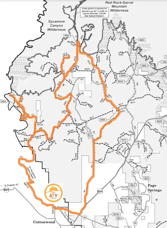 Overview map of Powerline Off-road trail from Vortex ATV Rental