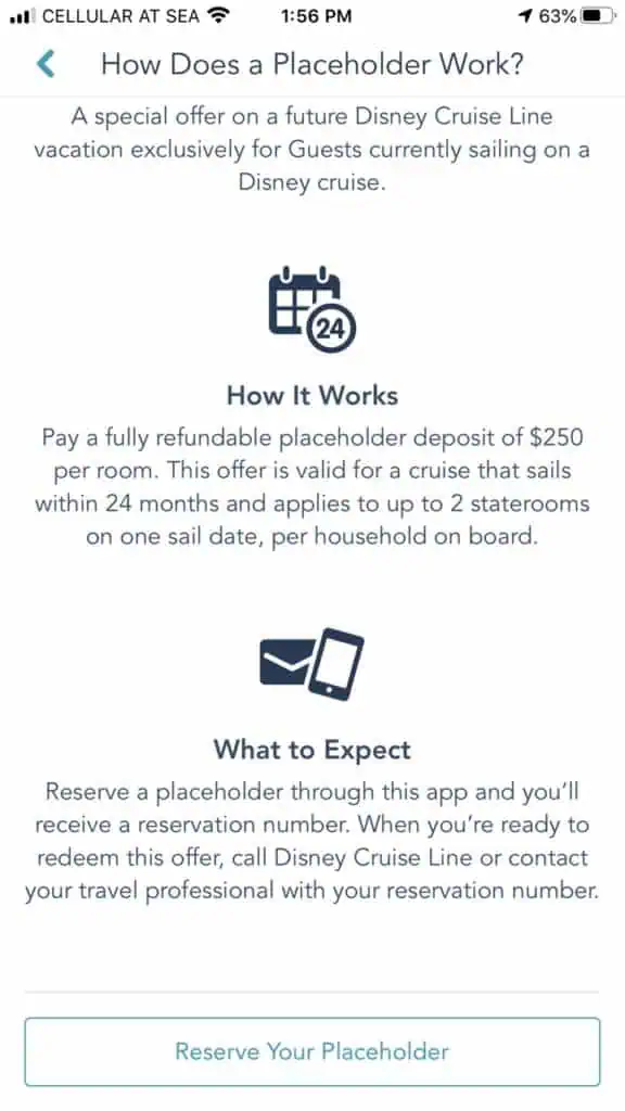 Booking a placeholder on the app