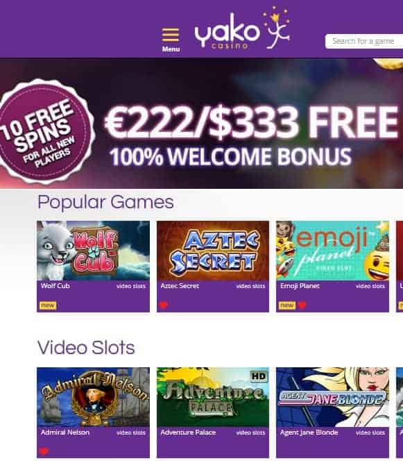 Yako Casino 10 gratis spins bonus