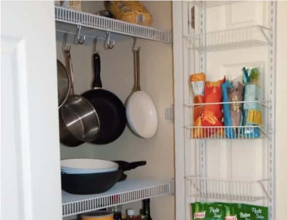 Pots and pans in a pantry