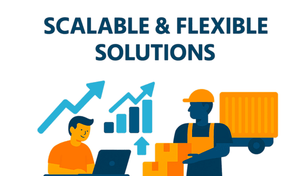 flexable_solutions A dynamic visual representation of scalable and flexible logistics solutions, featuring storage, cross-docking, drayage, and fulfillment services tailored to businesses of all sizes.