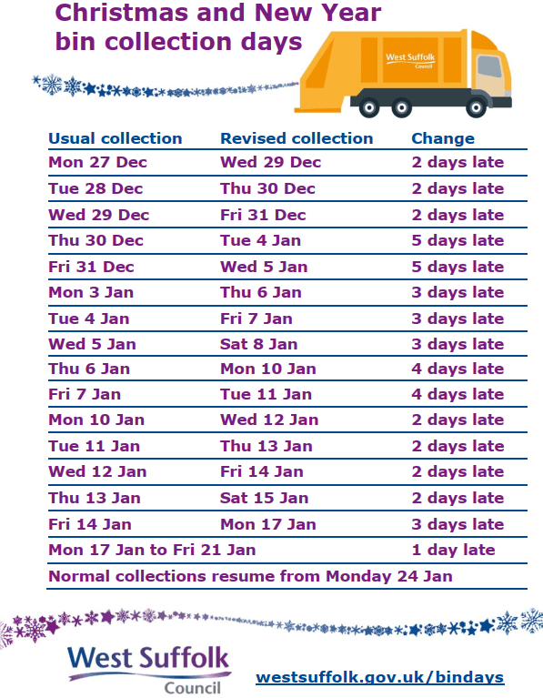 West Suffolk Bin Collections Christmas and New Year 20212022 Hepworth