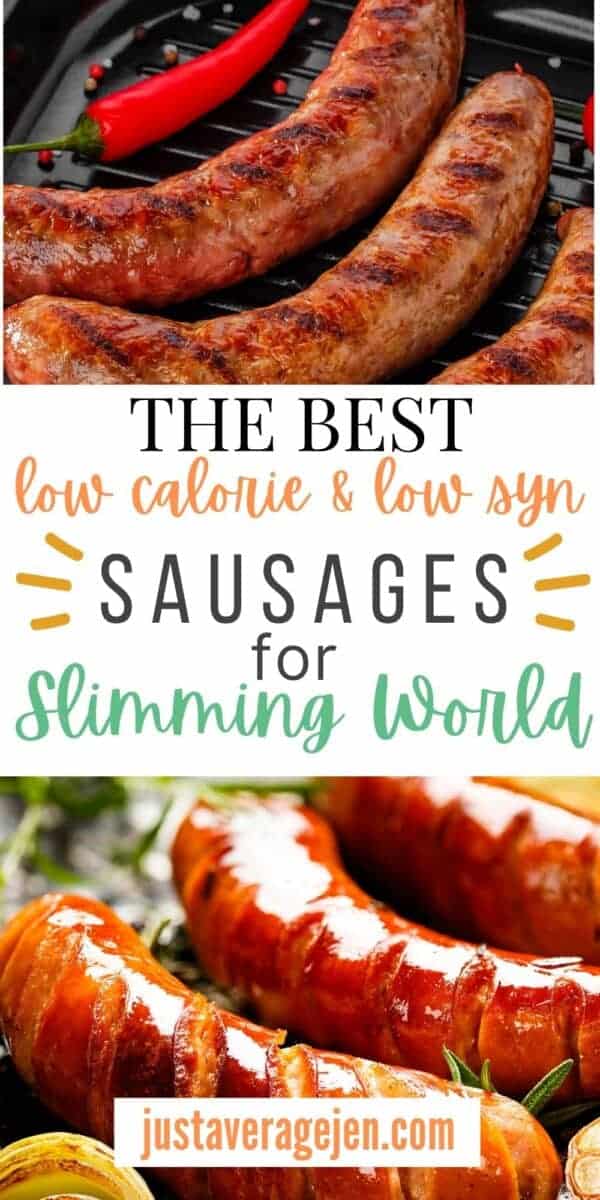 Slimming World sausages pin for Pinterest with pictures of cooked sausages.