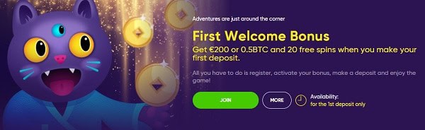 Make a deposit and bet 100% bonus and 20 free spins